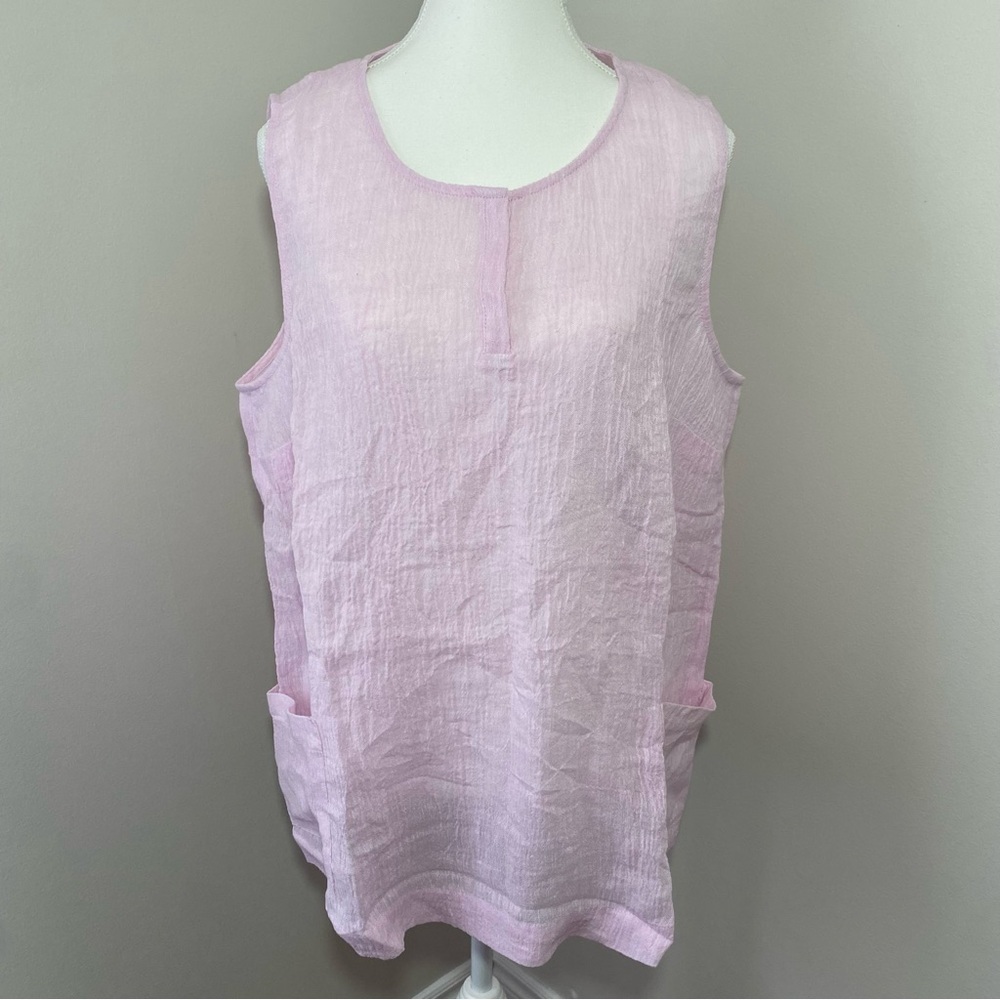 J Jill Light Pink Sleeveless Linen Tunic Top with Pocket Detail Large